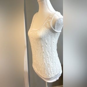 EYESHADOW Womens SIZE M Vintage Y2K White Open Lace Tank Top Scoop Neckline